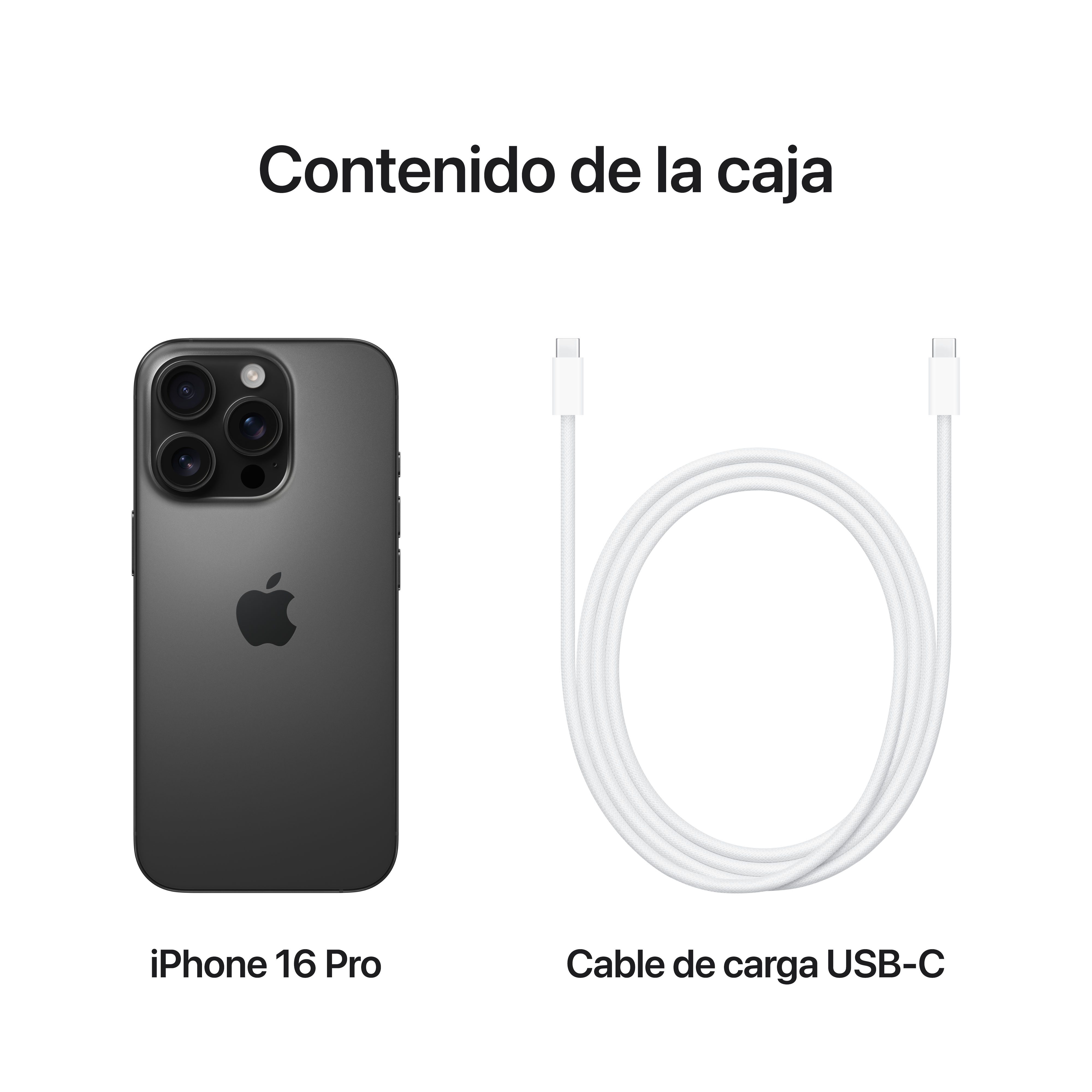 Se presenta el iPhone 16 Pro y un cable de carga USB-C.