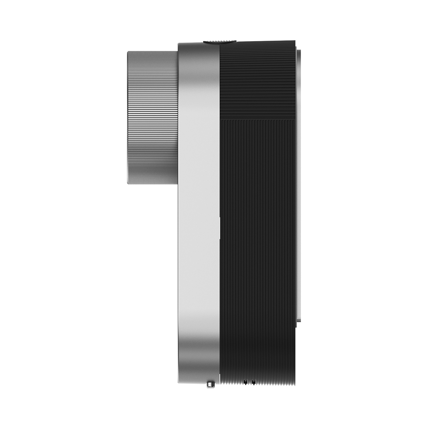Un primo piano di una serratura intelligente. È un cilindro metallico con una striscia nera.