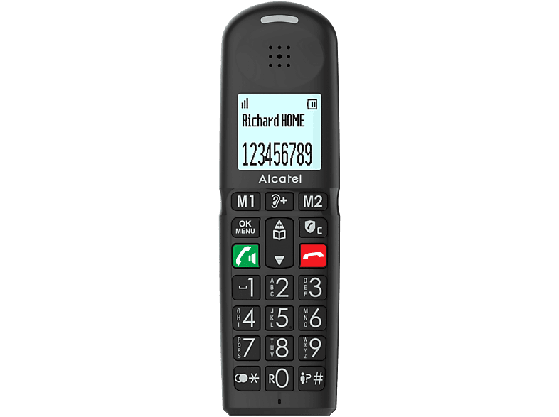 Teléfono - Alcatel XL685, Análogo, Teclas Grandes, Compatible con Audífonos, Negro