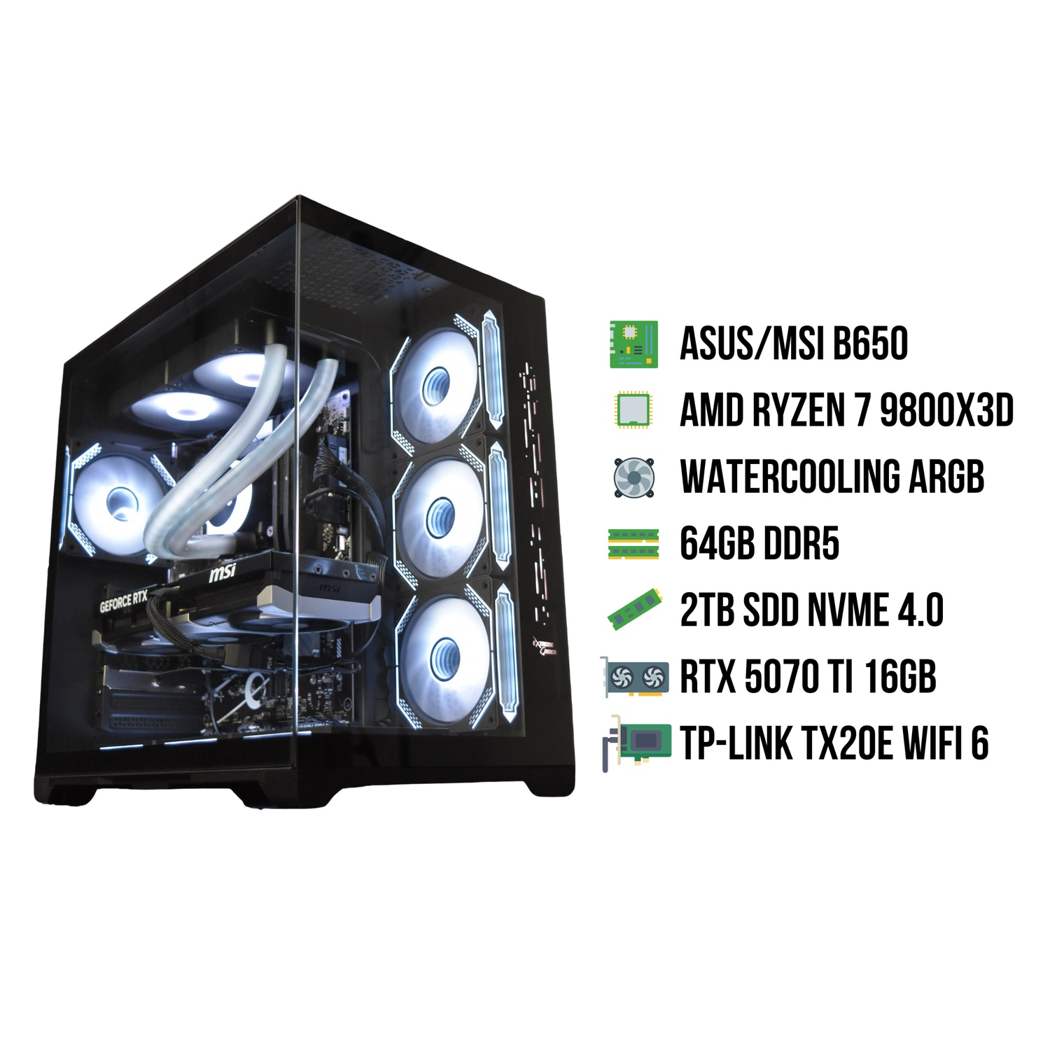 Un boîtier PC noir avec les composants à l'intérieur.