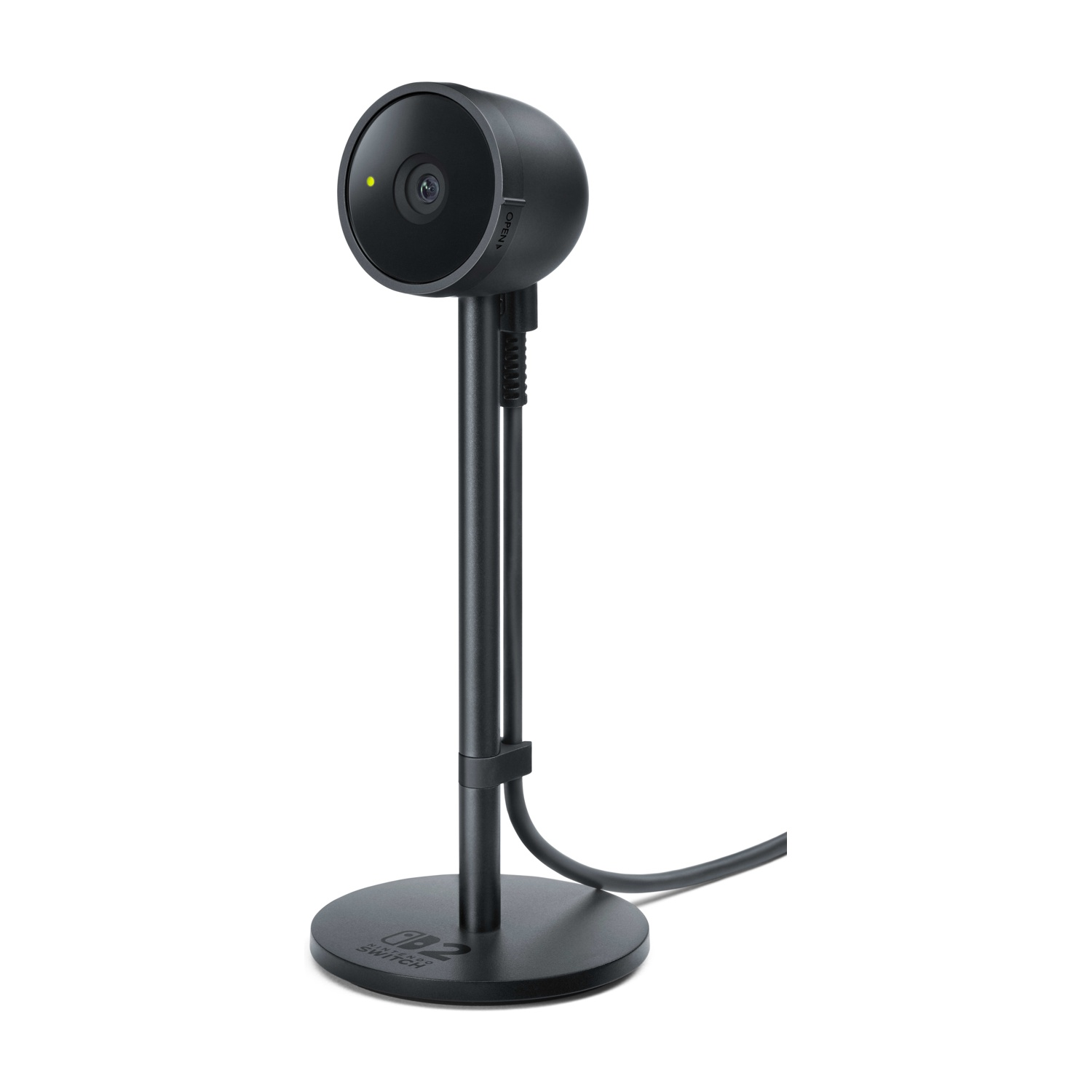 Una webcam nera su un supporto.