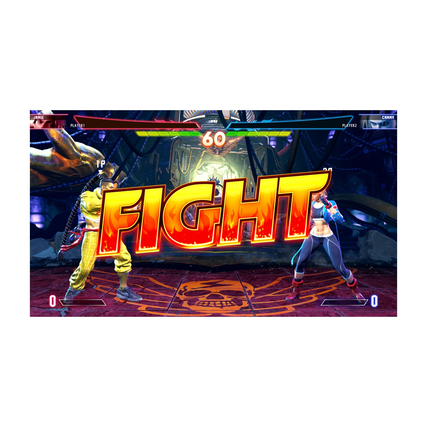 Schermo di un videogioco, due personaggi in combattimento con overlay 'FIGHT'.