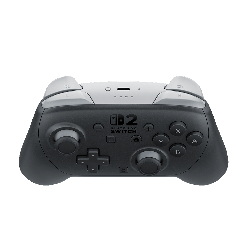 Schwarz-grauer Nintendo Switch Pro Controller. Knöpfe und Joysticks sind sichtbar.