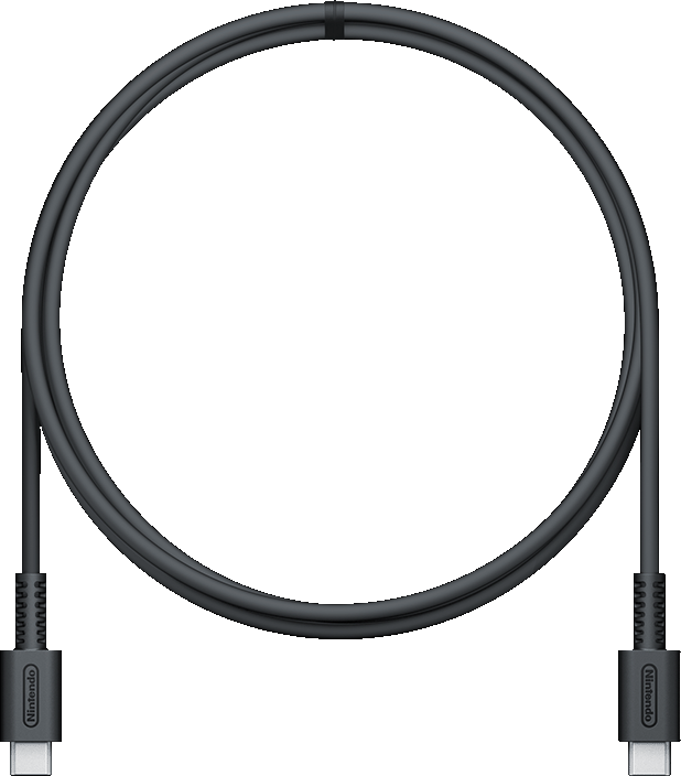 Cavo USB Nintendo nero. Cavo a cerchio. Due connettori USB-C alle estremità.