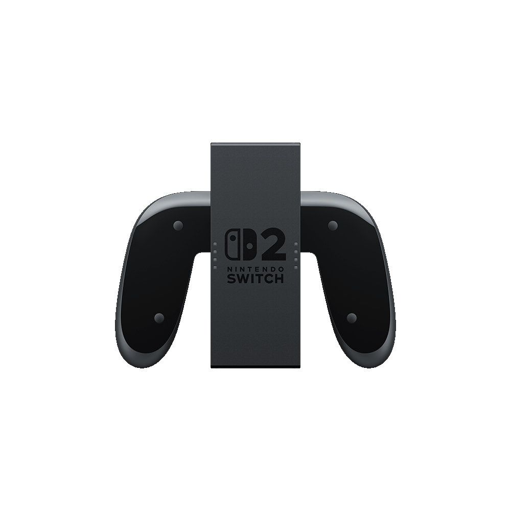 Ein schwarzer Controller-Griff für eine Nintendo Switch-Konsole, zur Aufnahme von zwei Joy-Con-Controllern.