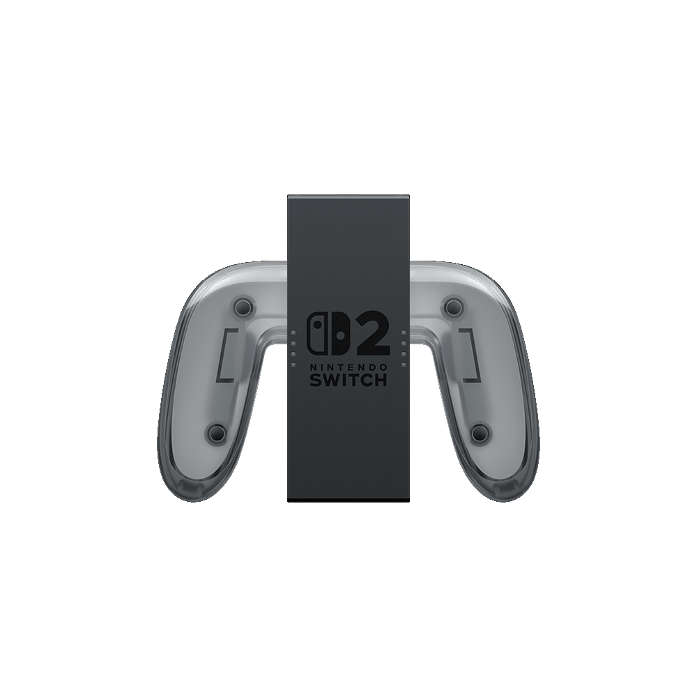 Ein graues Nintendo Switch-Dock mit angeschlossenem Controller, auf weißem Hintergrund.