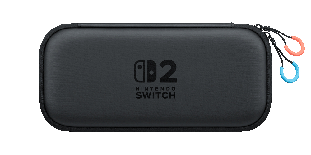 Schwarze Nintendo Switch Tragetasche mit dem Nintendo Switch Logo. Weißer Hintergrund, mit bunten Reißverschlüssen.