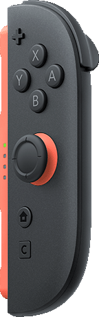 Nintendo Switch Joy-Con-Controller, schwarz und orange, Tasten sichtbar.