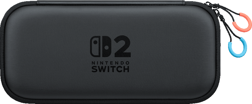 Custodia per il trasporto Nintendo Switch nera con il logo Nintendo Switch. Sfondo nero.