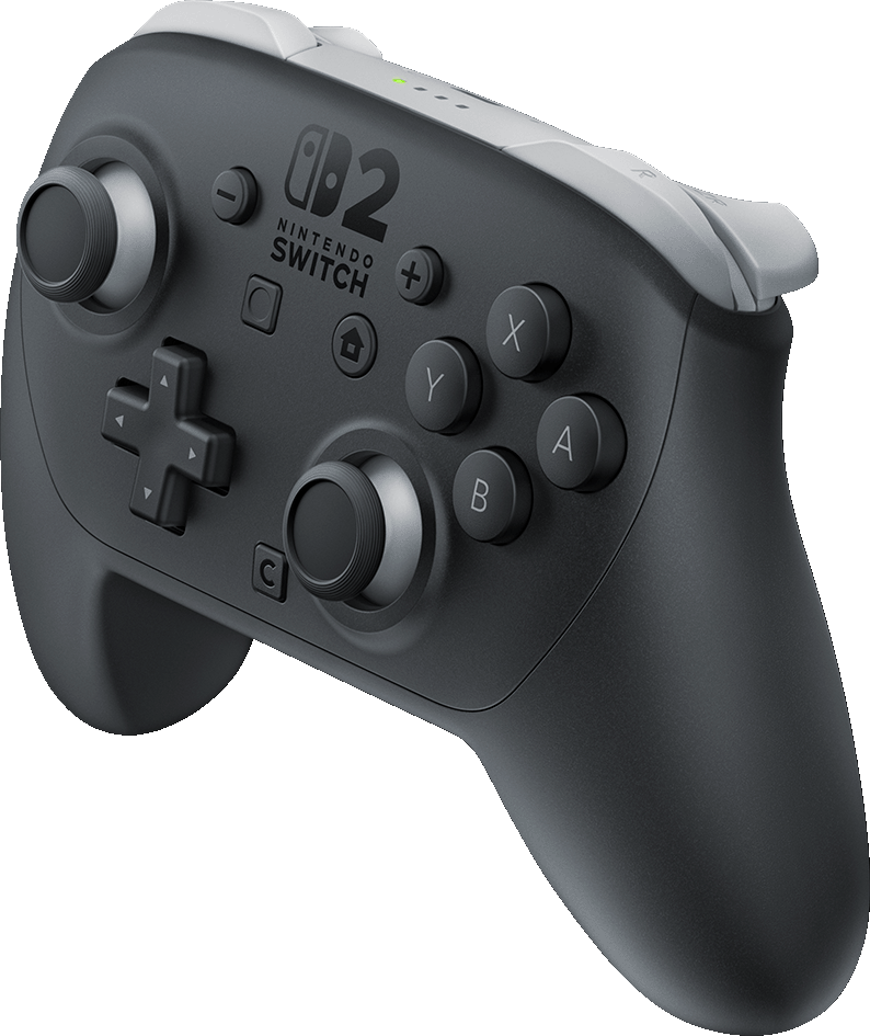 Ein schwarzer Nintendo Switch Pro-Controller. Er hat Knöpfe, Joysticks und ein D-Pad.