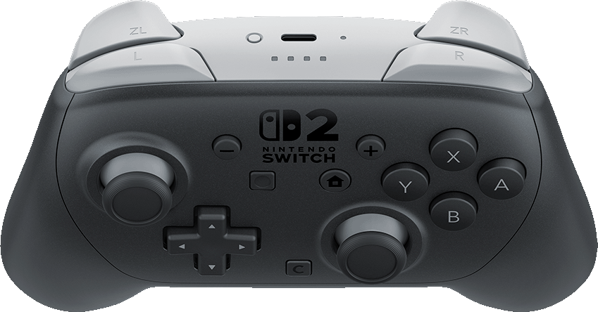 Ein Nintendo Switch-Controller. Schwarz mit grauen Tasten und zentralem Logo.