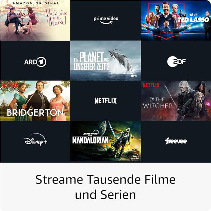 Verschiedene Logos von Streaming-Diensten und Filmplakate werden vor dunklem Hintergrund angezeigt.