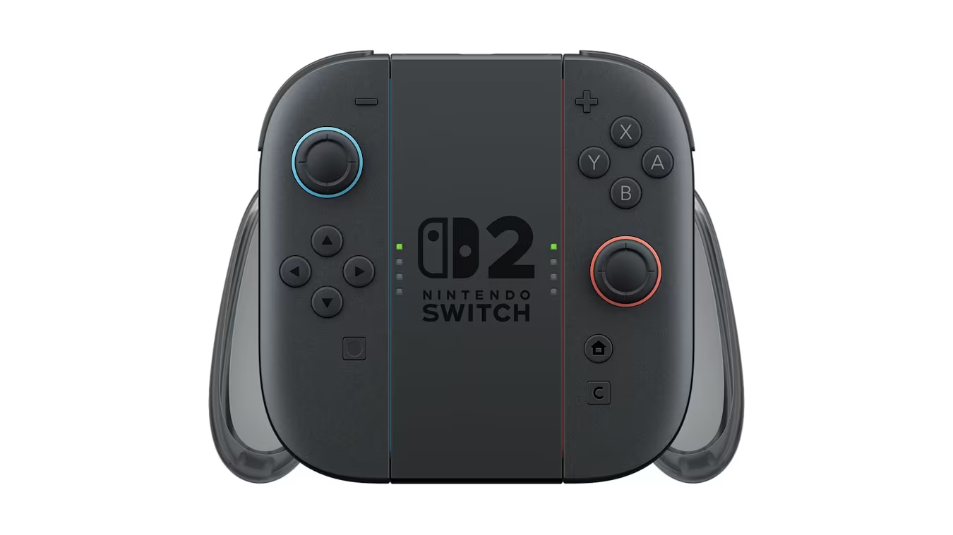 Joy-Cons negros de Nintendo Switch conectados a un agarre, mostrando botones y joysticks.