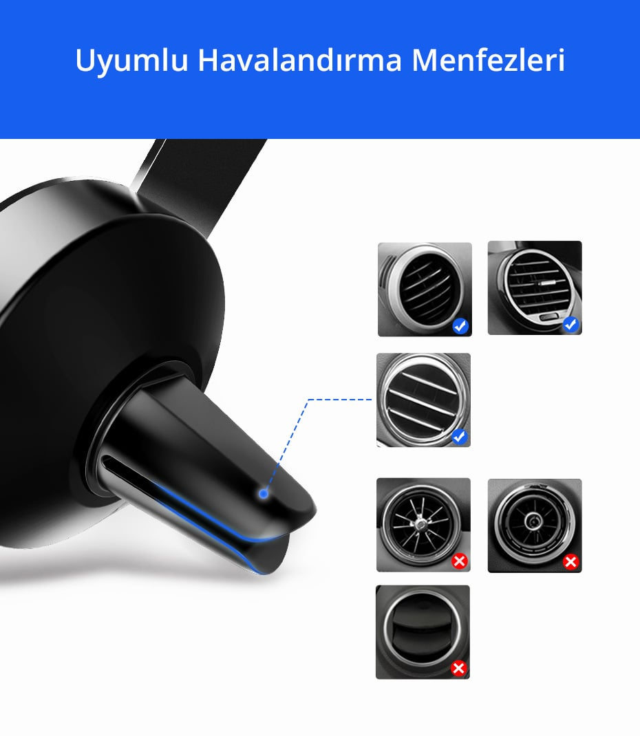 Bir araba havalandırma deliğinin yakından görünümü ve uyumlu havalandırma deliği türlerinin şemaları.