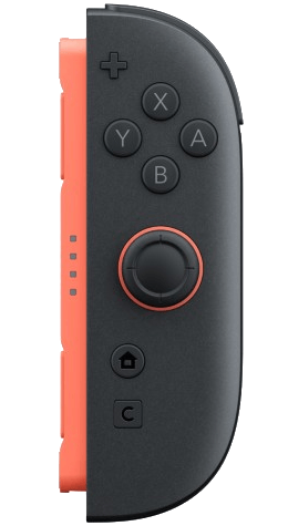 Un mando Joy-Con de Nintendo Switch negro y naranja.