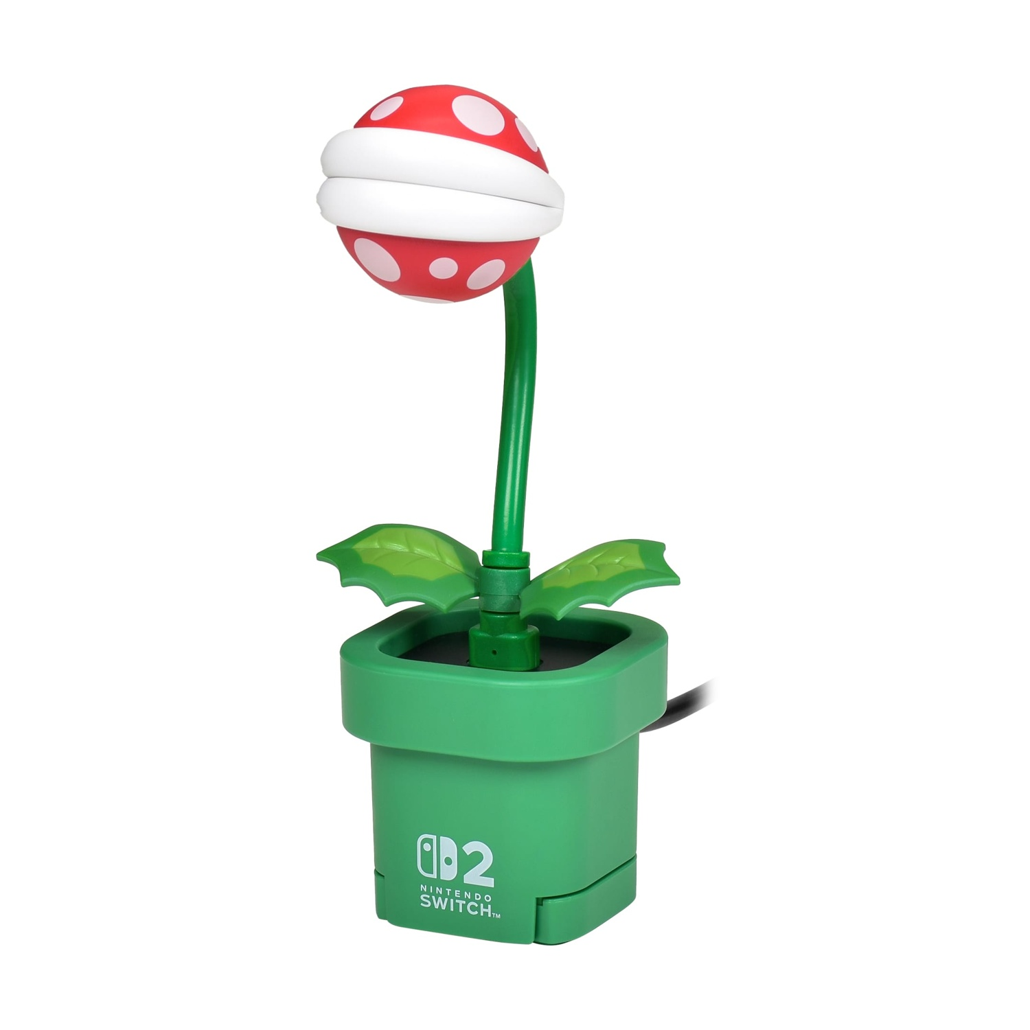 Lampada Nintendo Switch Piranha Plant. Fiore rosso e bianco su un vaso verde.