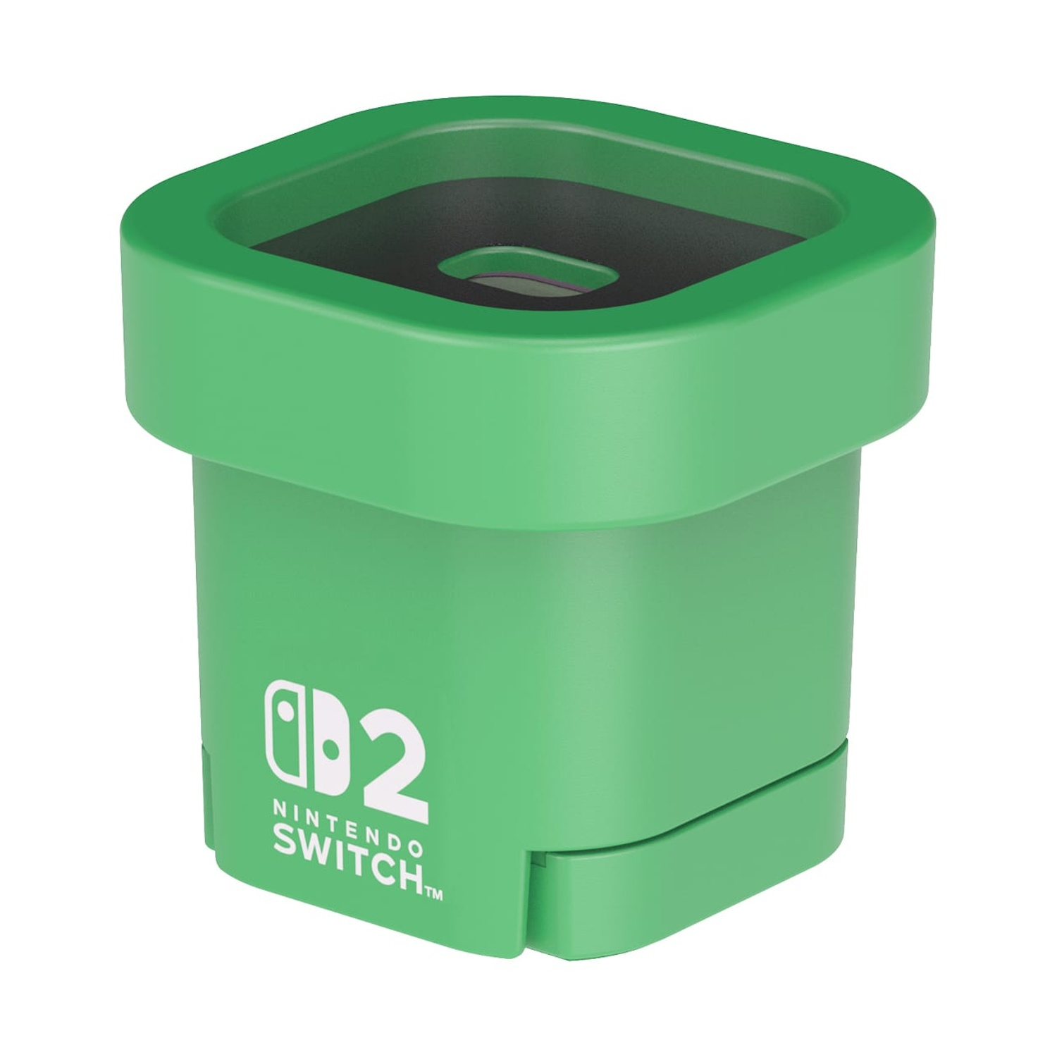 Supporto verde per cartucce di gioco Nintendo Switch, a forma di tubo.