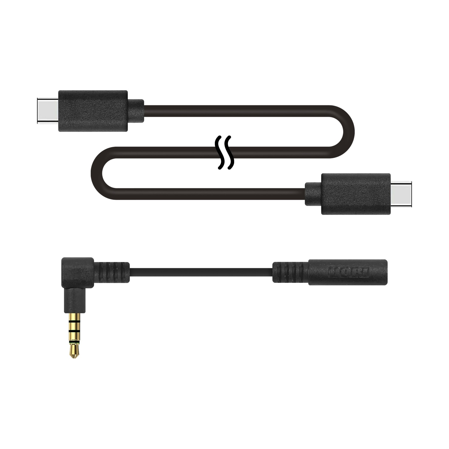Due cavi, uno USB-C e un adattatore da USB-C a jack audio.