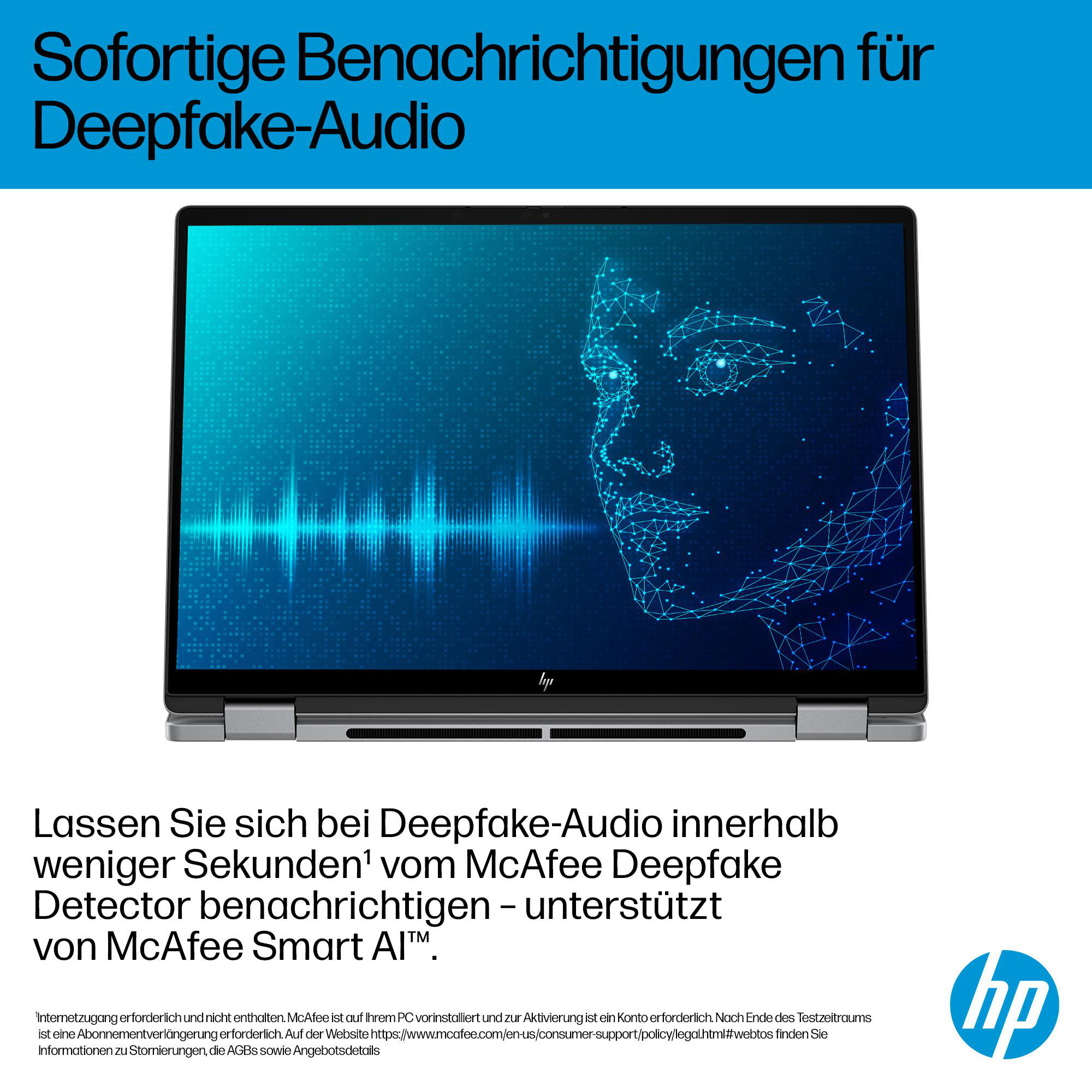 Ein Laptop-Bildschirm mit einer Grafik, die ein Gesicht darstellt, im Zusammenhang mit Deepfake-Audio-Erkennung.