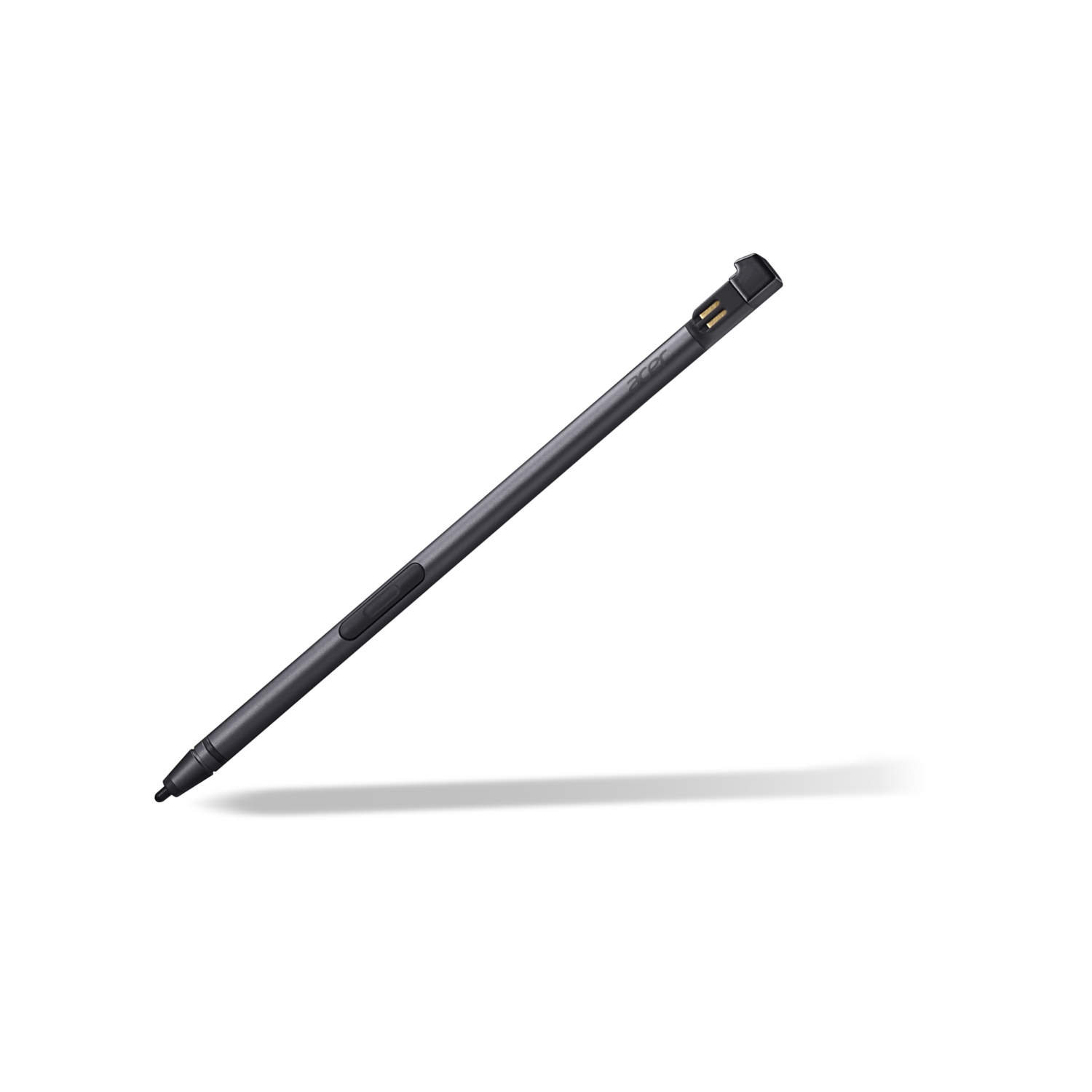 A dark gray stylus with an Acer logo, on a black background.
