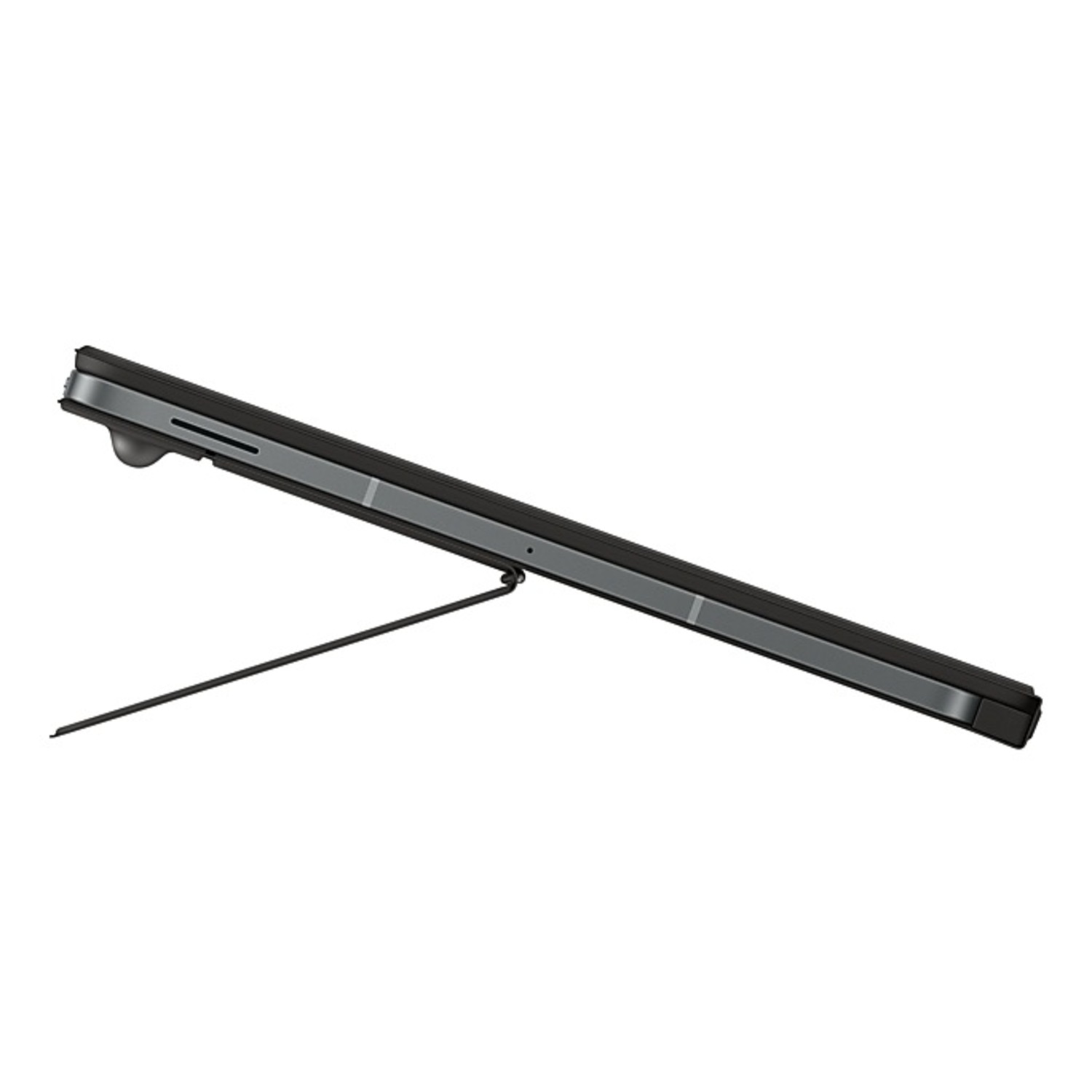 Tablet with stand, black color on white background.
