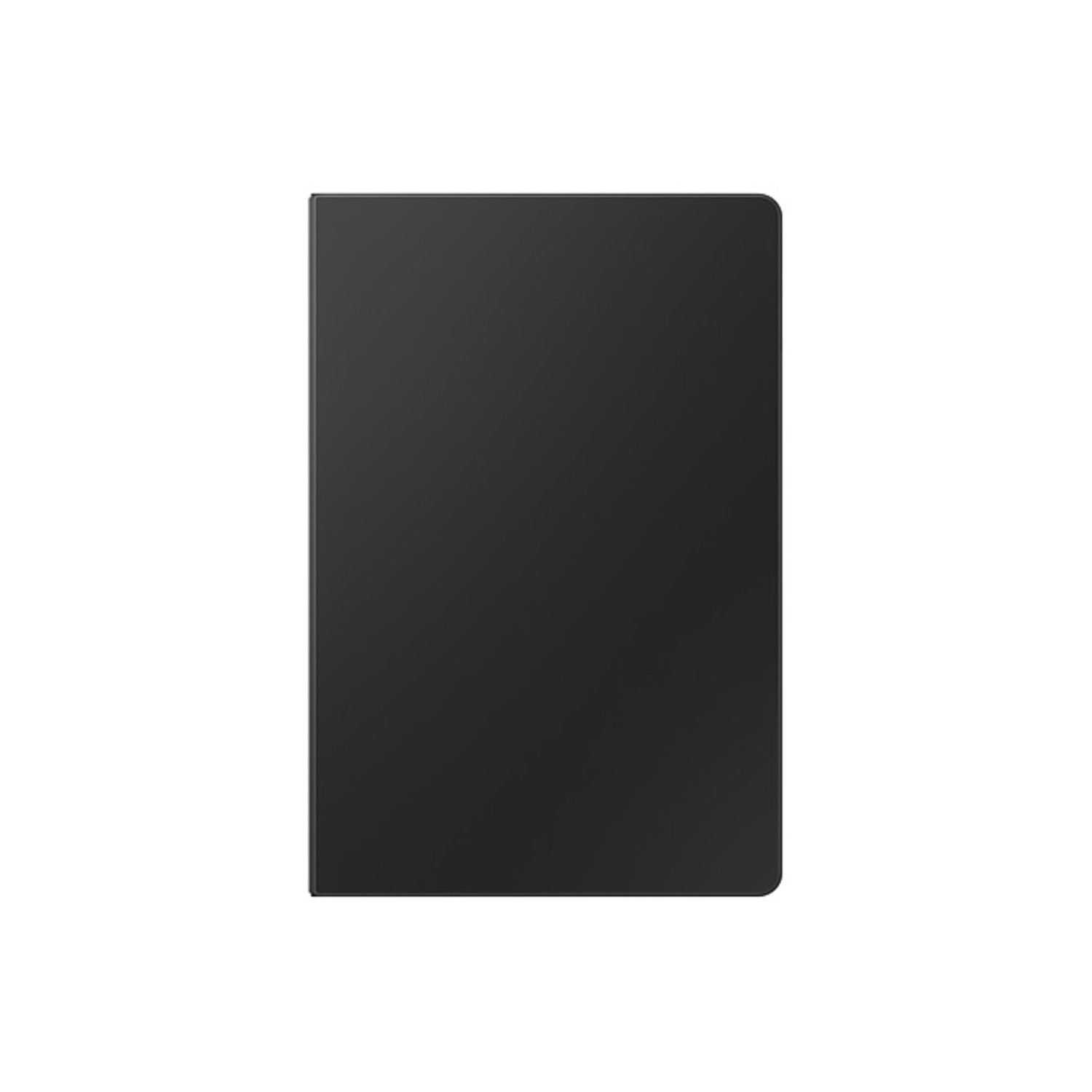 A black notebook with a smooth, rectangular cover, viewed from above against a white backdrop.