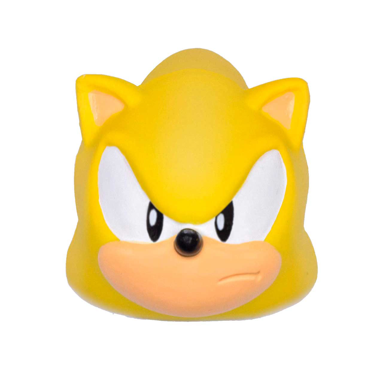Gelber Sonic the Hedgehog-Kopf. Das Gesicht ist detailliert mit weißen und pfirsichfarbenen Farben.