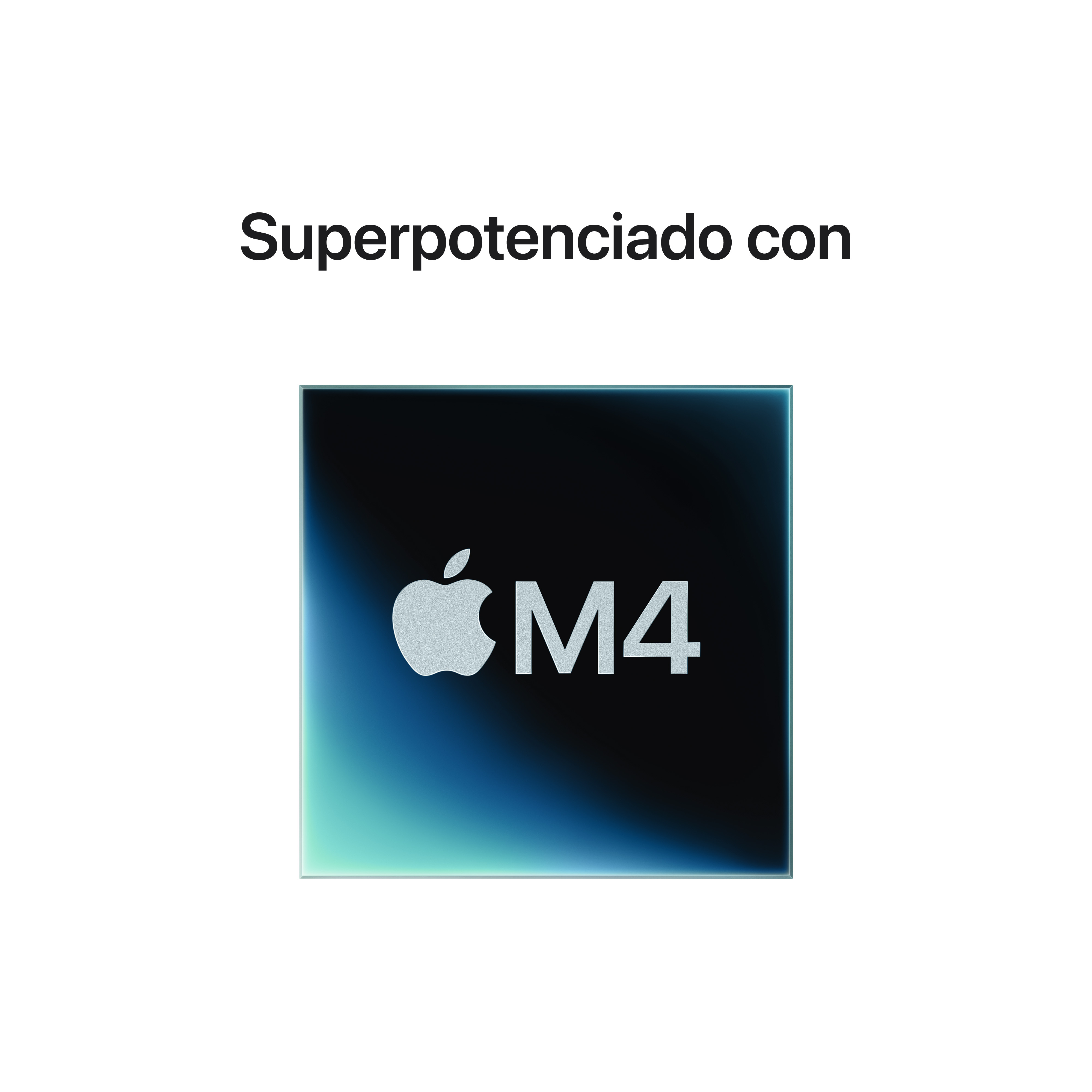 La imagen muestra un cuadrado negro y azul con el logotipo de Apple y el texto M4.