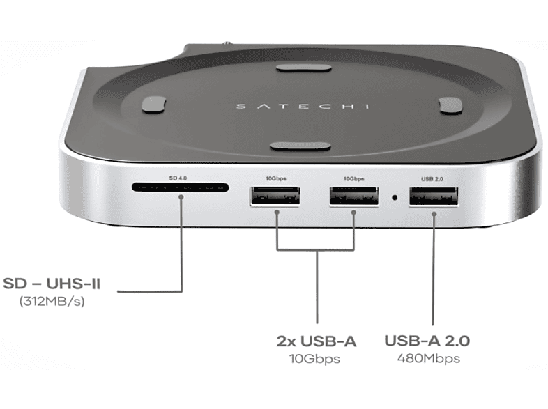 Satechi Mac Mini M4 Stand & Hub mit SSD Enclosure, Silber; Untersatz für Mac Mini M4 — Foto 2 von 5