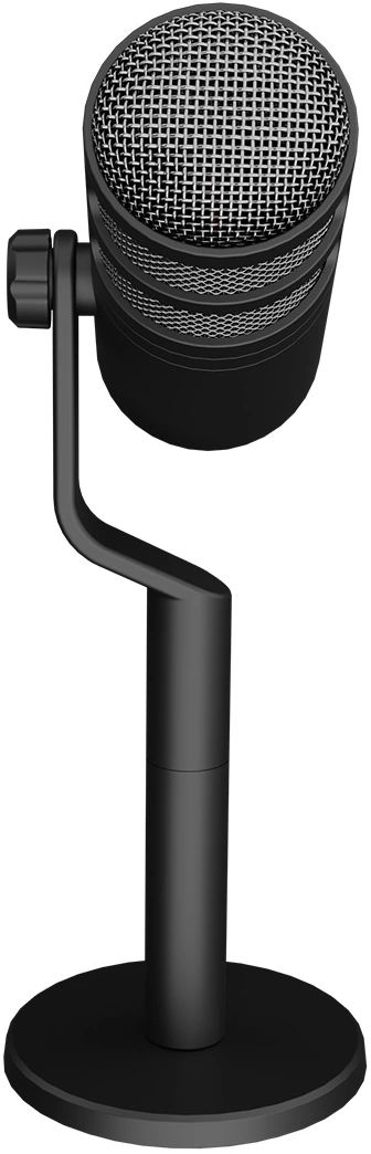 Fekete mikrofon állványon, egyszerű design.