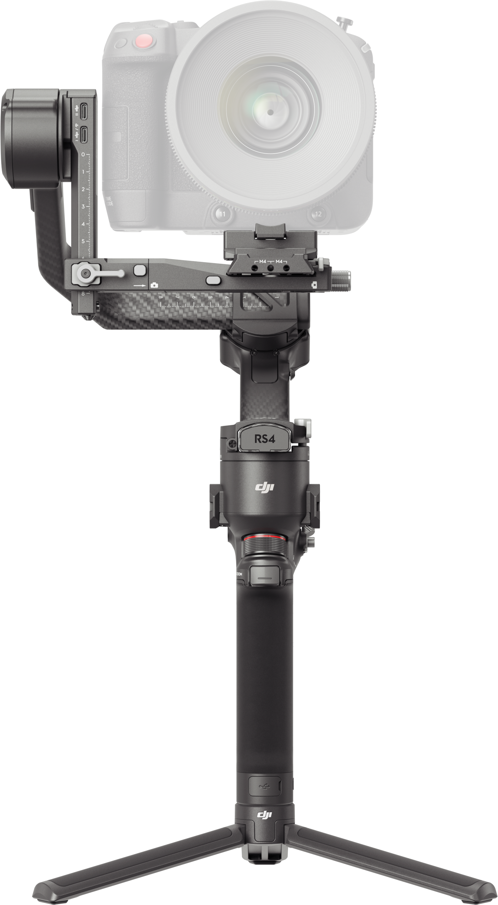 DJI RS4 kamerastabilizátor, tetején egy kamerával.