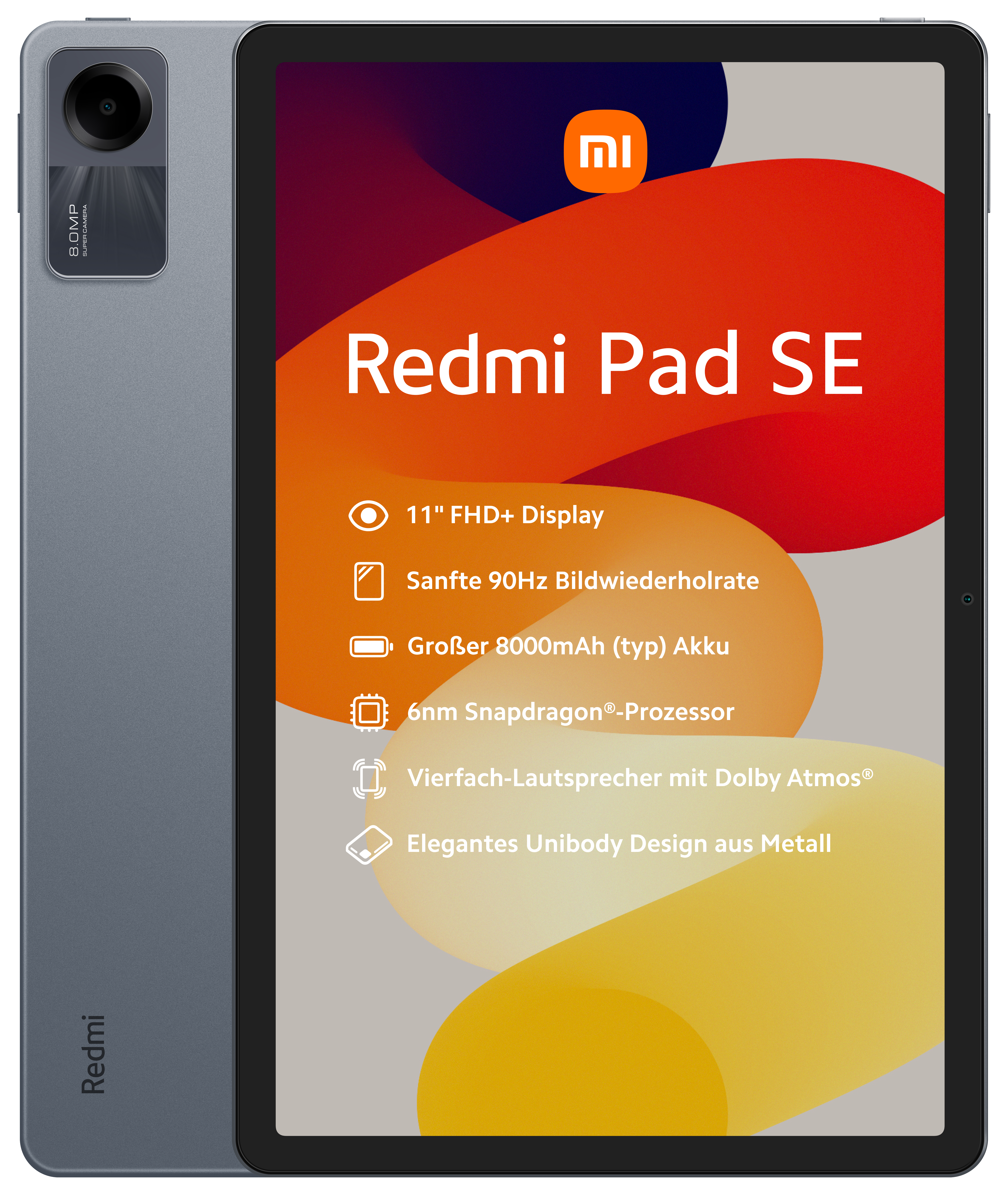 Tablet mit Kamera und Bildschirm, der eine Website anzeigt.