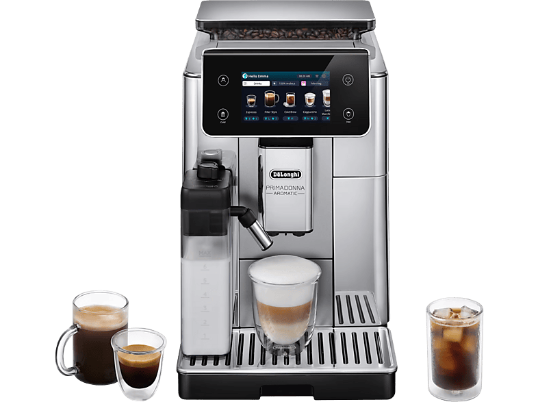 De'Longhi ECAM 630.55 SSM Primadonna Aromatic Kaffeevollautomat, mehr als 35 heiße und kalte Rezepte (Silber, Adaptive Grinding-Technologie, 19 bar, externer Milchbehälter)