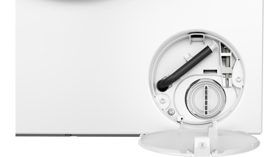 Vista detallada del componente de una máquina blanca, que muestra una manguera.