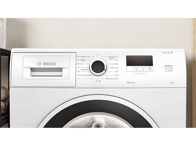 Lavadora carga frontal - Bosch WGE03200ES,Serie 2, 8 kg, 1.200 rpm, 13 programas, Higiene Plus, Motor EcoSilence, Blanco – imagen 3