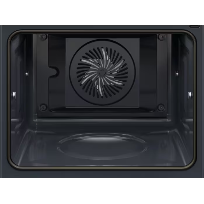 Interior de un horno, que muestra un ventilador y luces.