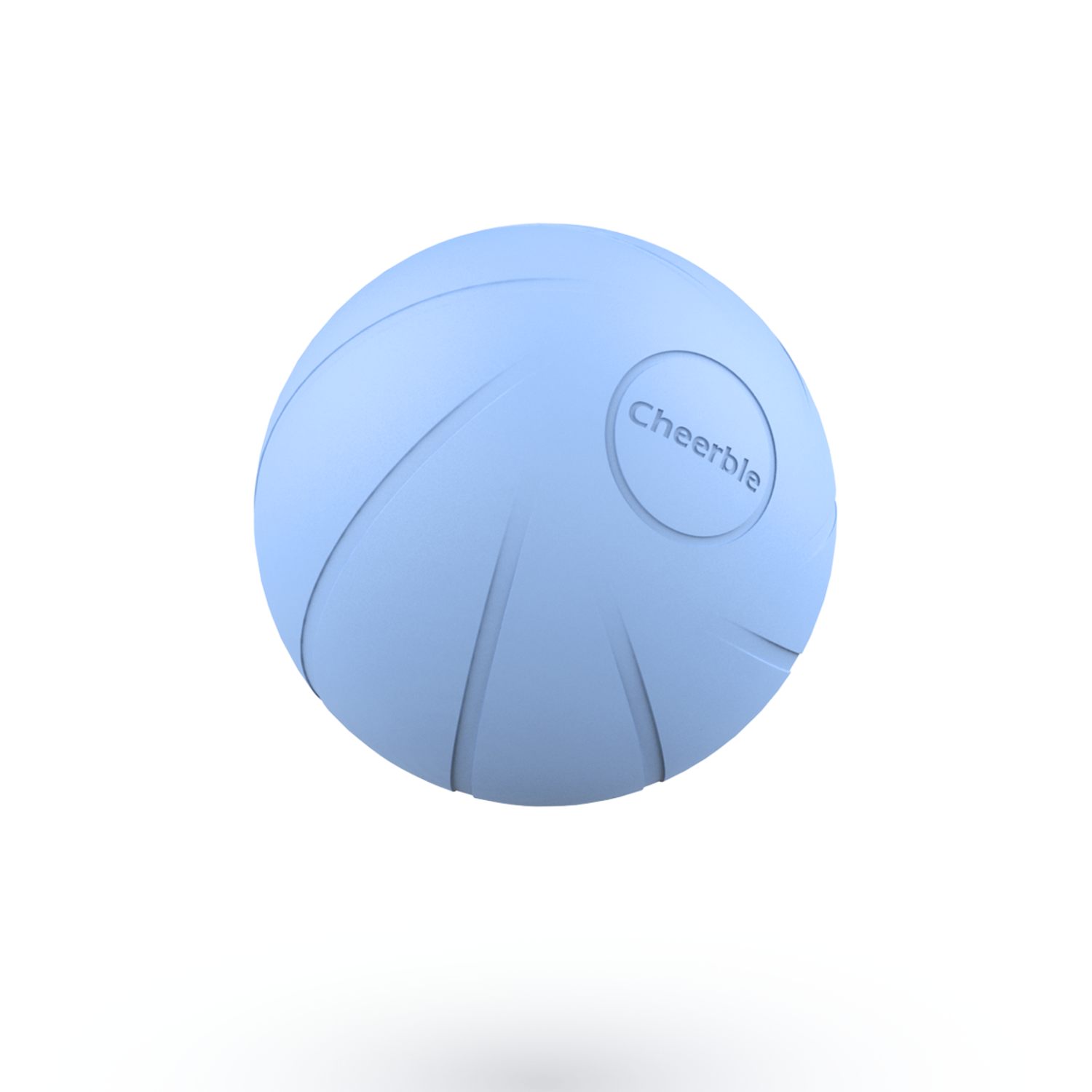 Blue sphere with the word Cheerble. Black background, white edge.