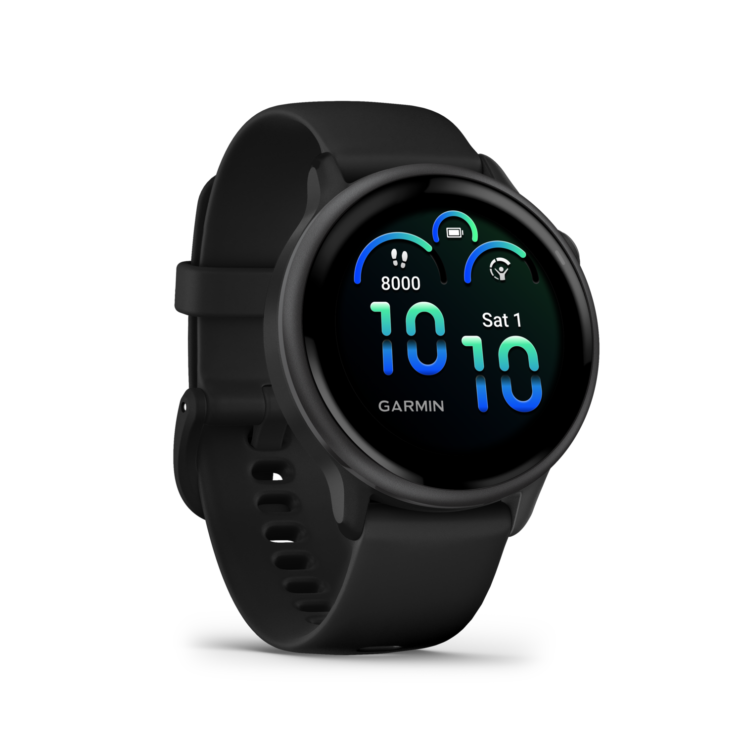 Montre intelligente Garmin noire avec cadran rond.