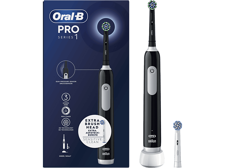 Cepillo eléctrico - Oral-B Pro Series 1, 2 Cabezales, Temporizador, 3 Modos, Tecnología 3D, Negro