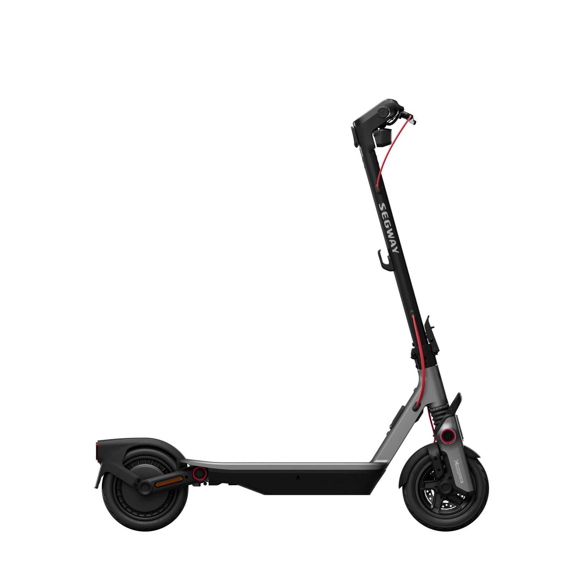 Un patinete eléctrico Segway sobre un fondo negro.