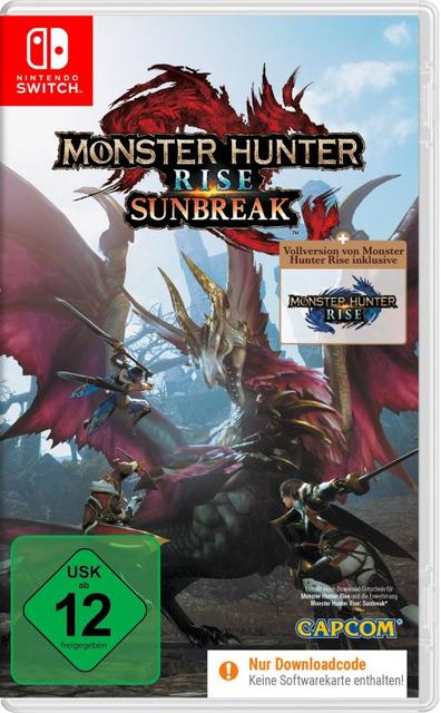 Spielhülle für „Monster Hunter Rise Sunbreak“ für Nintendo Switch. Enthält Monster- und Charakter-Artwork.