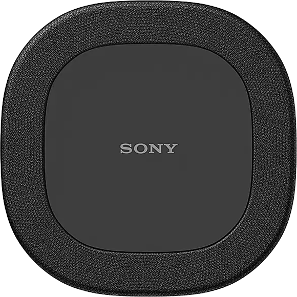 Schwarzer Lautsprecher mit dunklem Mittelbereich und Sony-Logo.
