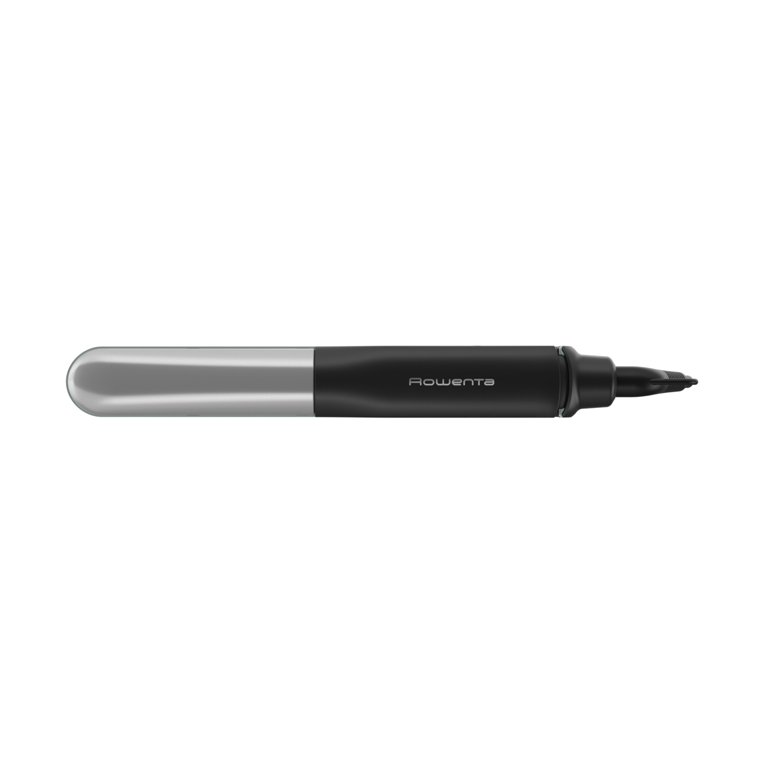 Tagliacapelli Rowenta. Design argento e nero. Il tagliacapelli è su sfondo bianco.