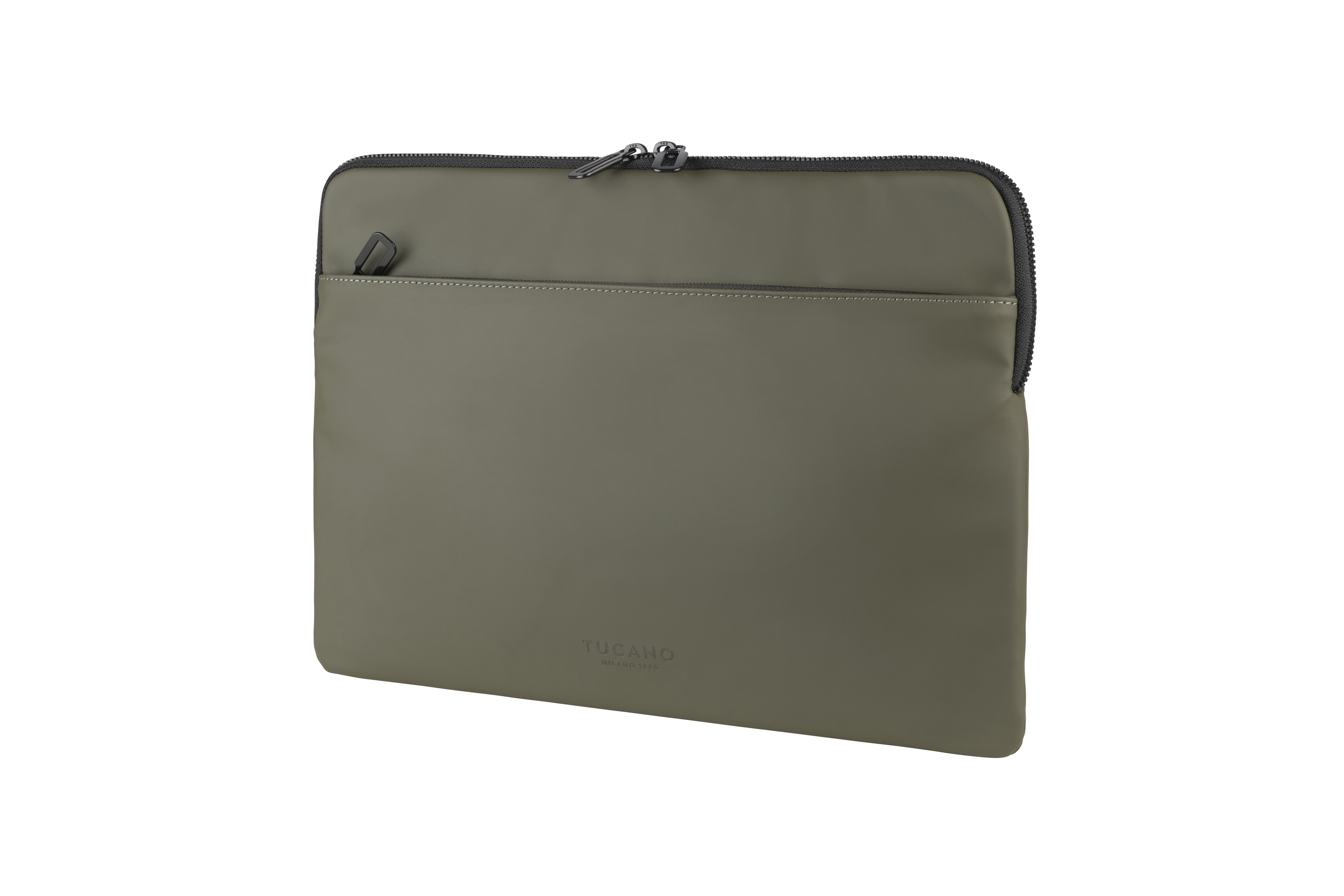 Olivgrüne Laptoptasche mit Reißverschluss.