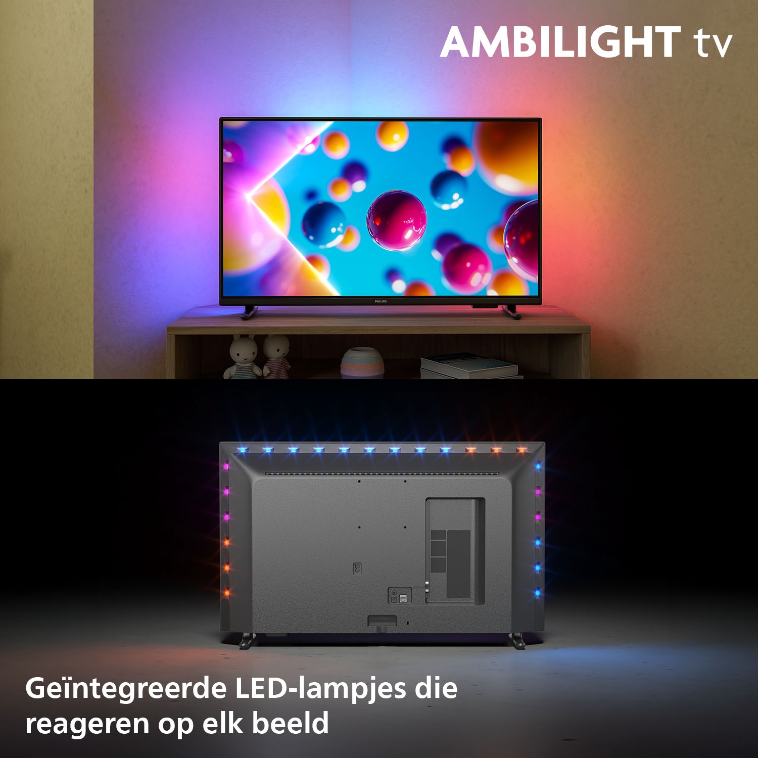 TV screen showing a colorful scene with LED lights.