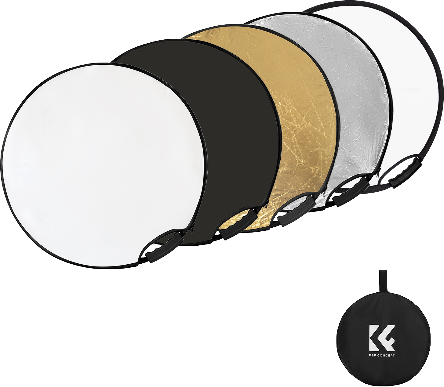 K&F 5in1 derítőlap, reflektor fogantyúval 60cm (feh, fek, arany, ezüst, transp) + hordtáska