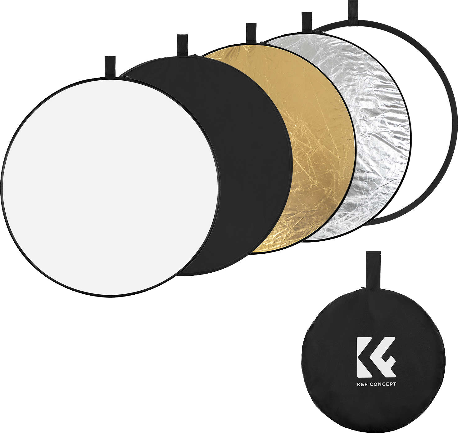 K&F 5in1 derítőlap, reflektor, 110cm (fehér, fekete, arany, ezüst, transparens) + hordtáska