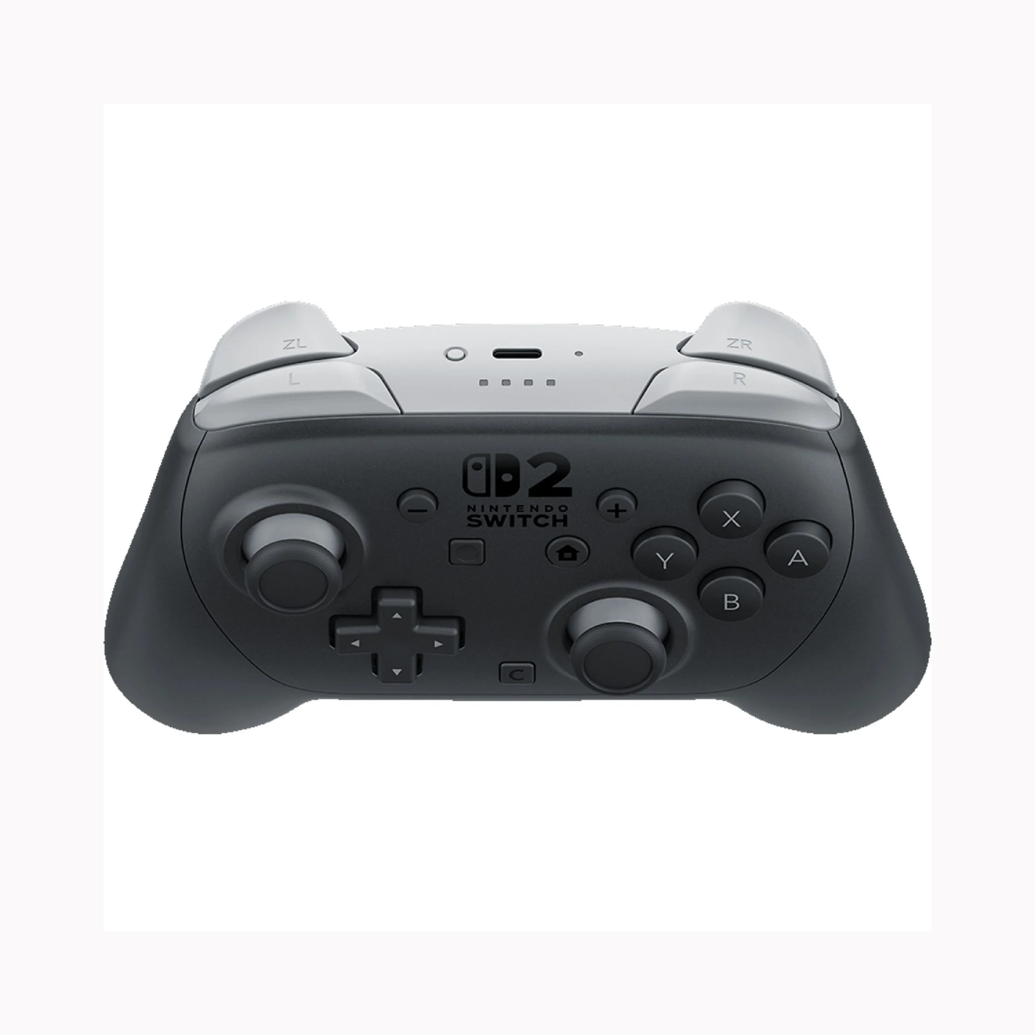 Nintendo Switch Pro controller, black with gray accents, buttons visible.