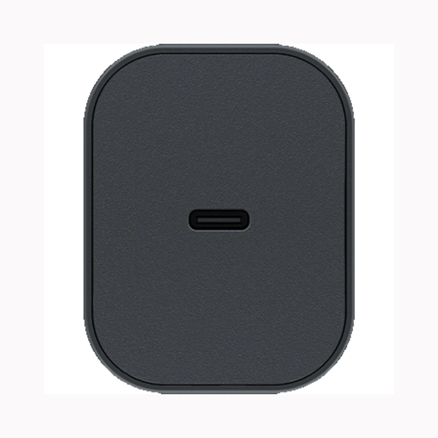 A dark gray USB-C power adapter with a USB-C port, isolated on a white background.