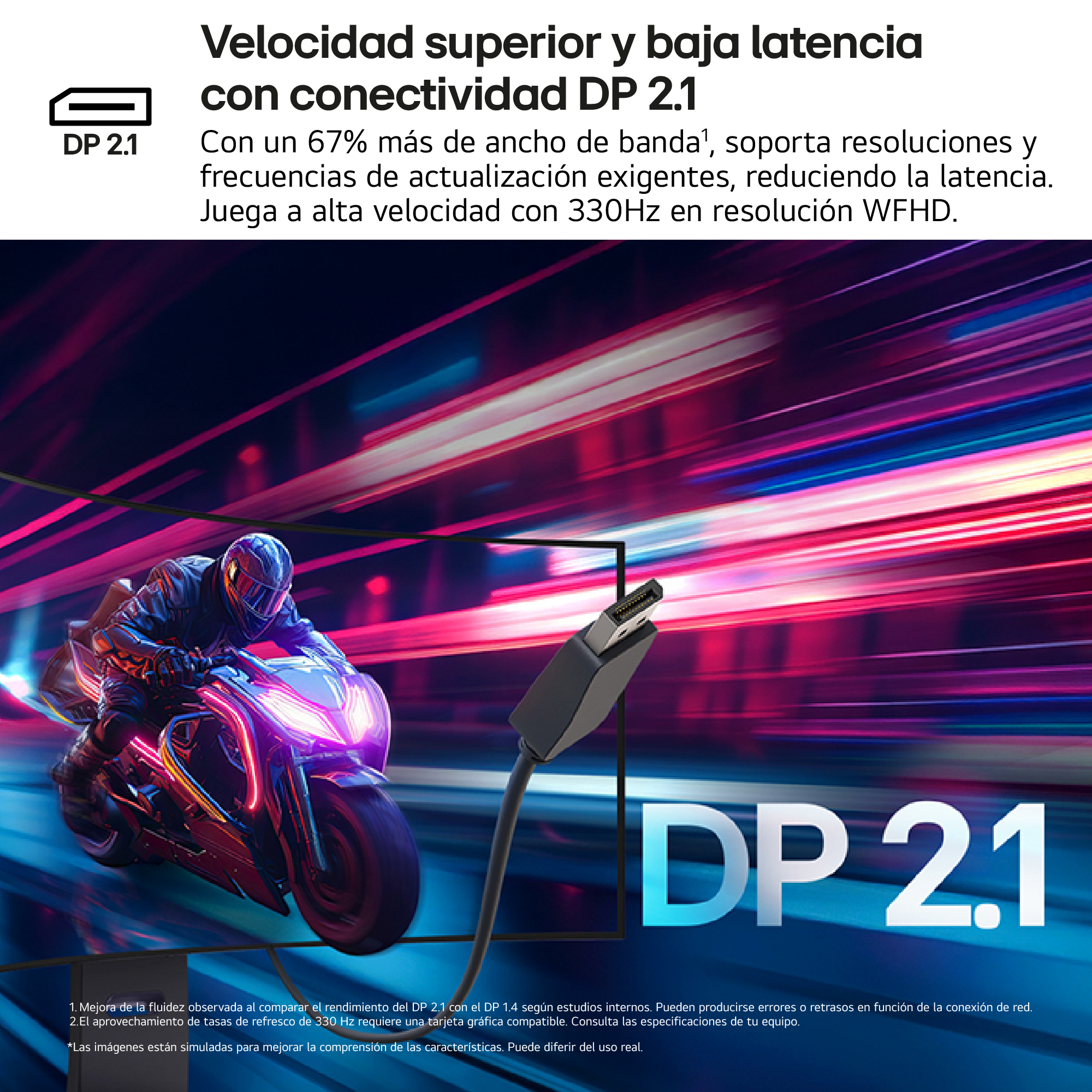 La imagen muestra un cable de visualización y una motocicleta. Iluminación azul y roja.